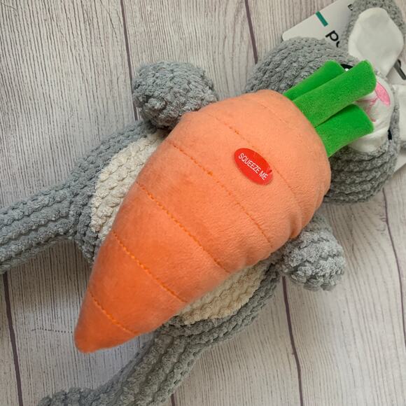 Patchwork Pet Bunny Rabbit and Carrot Dog Toy Crinkle Squeak Grunt Fetch 19"L - Picture 16 of 16